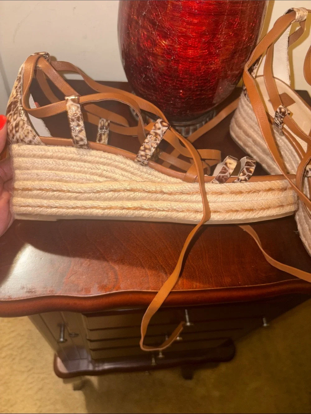 Louise et Cie Women’s Brown Wrap Espadrille Wedge Sandals